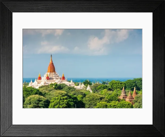 Framed Print : Bagan, Myanmar ancient temple ruins landscape with Ananda Temple in the archaeological zone Framed Print : Bagan, Myanmar ancient temple ruins landscape with Ananda Temple in the archaeological zone