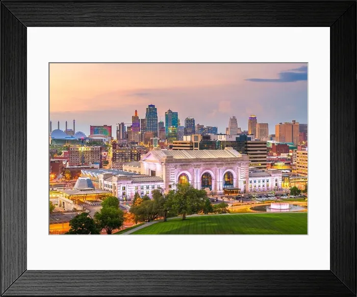 Framed Print : Kansas City, Missouri, USA downtown skyline with Union Station at dusk Framed Print : Kansas City, Missouri, USA downtown skyline with Union Station at dusk