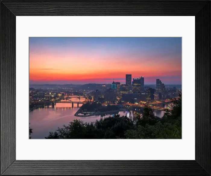 Framed Print : Pittsburgh, Pennsylvania, USA city skyline on the three rivers at dawn Framed Print : Pittsburgh, Pennsylvania, USA city skyline on the three rivers at dawn