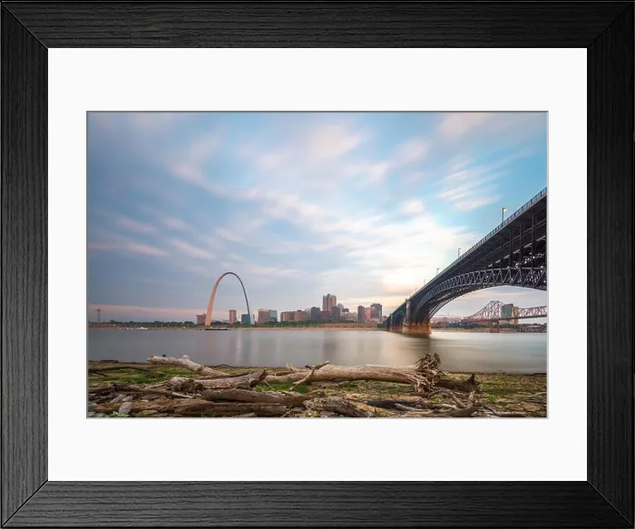 Framed Print : St. Louis, Missouri, USA downtown cityscape on the Mississippi River at twilight