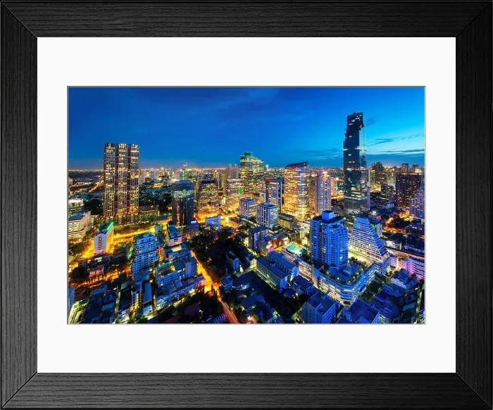 Framed Print : Bangkok cityscape in Thailand. Bangkok night view in business district, Thailand. Bangkok skyscraper. Bangkok is capital city of Framed Print : Bangkok cityscape in Thailand. Bangkok night view in business district, Thailand. Bangkok skyscraper. Bangkok is capital city of