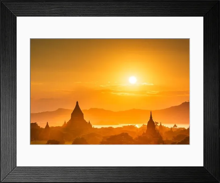 Framed Print : Bagan, Myanmar temples in the Archaeological Zone at dusk Framed Print : Bagan, Myanmar temples in the Archaeological Zone at dusk
