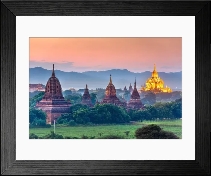 Framed Print : Bagan, Myanmar temples in the Archaeological Zone at dusk Framed Print : Bagan, Myanmar temples in the Archaeological Zone at dusk