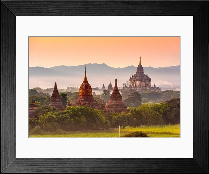 Framed Print : Bagan, Myanmar temples in the Archaeological Zone at dusk Framed Print : Bagan, Myanmar temples in the Archaeological Zone at dusk