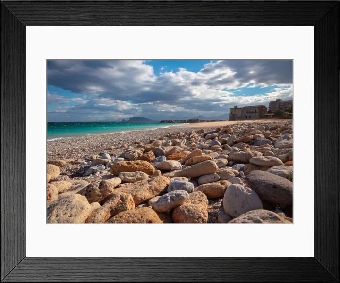Framed Print : Virgin Mary Beach (Vergine Maria Beach), Sicily, Italy. Landscape image of beautiful Virgin Mary Beach located near Palermo, Sicily at sunny day Framed Print : Virgin Mary Beach (Vergine Maria Beach), Sicily, Italy. Landscape image of beautiful Virgin Mary Beach located near Palermo, Sicily at sunny day