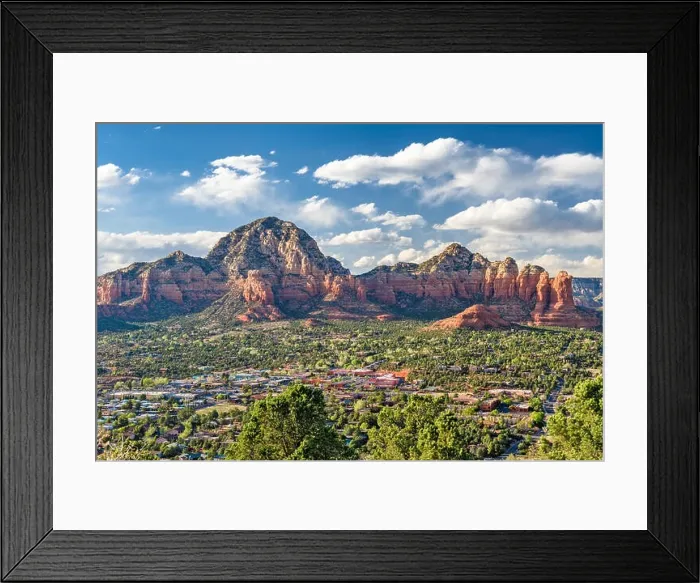 Framed Print : Sedona, Arizona, USA downtown skyline below the red rock mountains Framed Print : Sedona, Arizona, USA downtown skyline below the red rock mountains