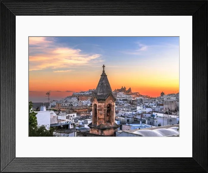 Framed Print : Ostuni, Italy old town and church tower at dawn Framed Print : Ostuni, Italy old town and church tower at dawn
