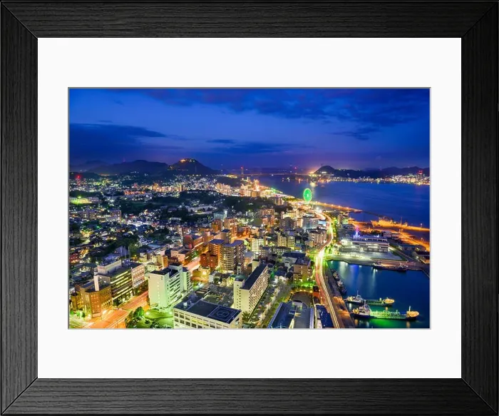 Framed Print : Shimonoseki, Japan skyline over the Kanmon Straits Framed Print : Shimonoseki, Japan skyline over the Kanmon Straits