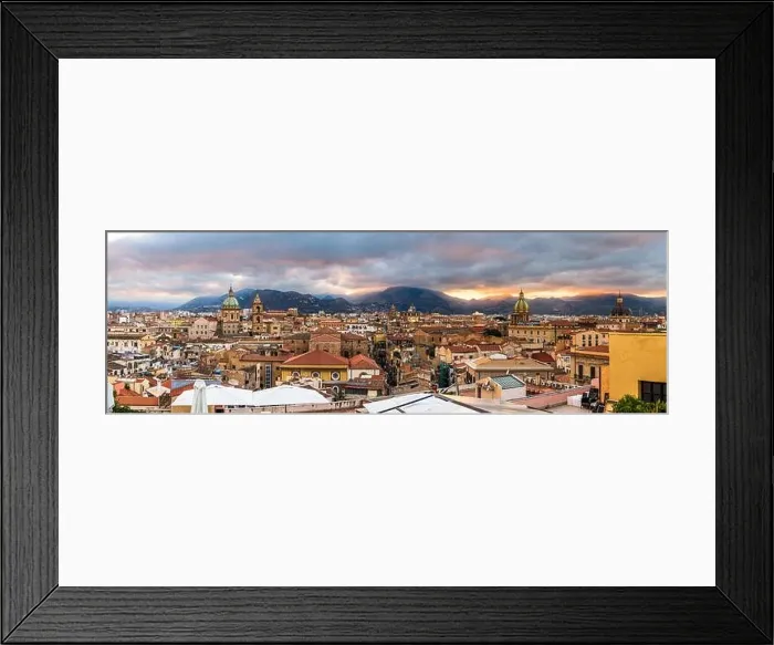 Framed Print : Palermo, Sicily town skyline panorama with landmark towers at dusk Framed Print : Palermo, Sicily town skyline panorama with landmark towers at dusk