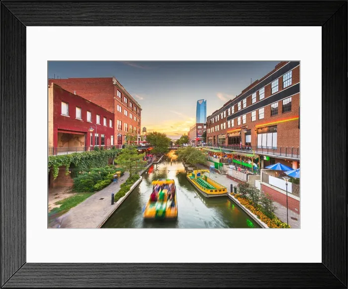 Framed Print : Oklahoma City, Oklahoma, USA cityscape in Bricktown at dusk Framed Print : Oklahoma City, Oklahoma, USA cityscape in Bricktown at dusk