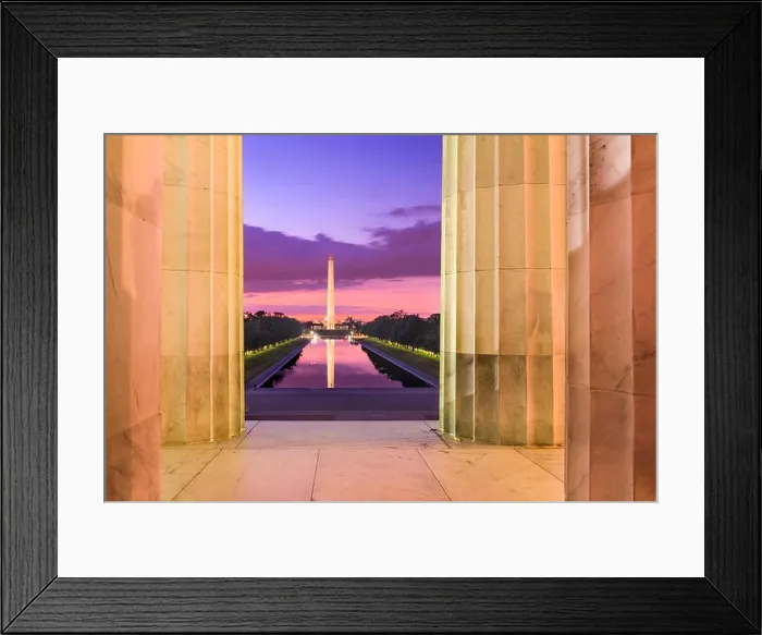 Framed Print : Washington DC at the Reflecting Pool and Washington Monument viewed from Lincoln Memorial Framed Print : Washington DC at the Reflecting Pool and Washington Monument viewed from Lincoln Memorial