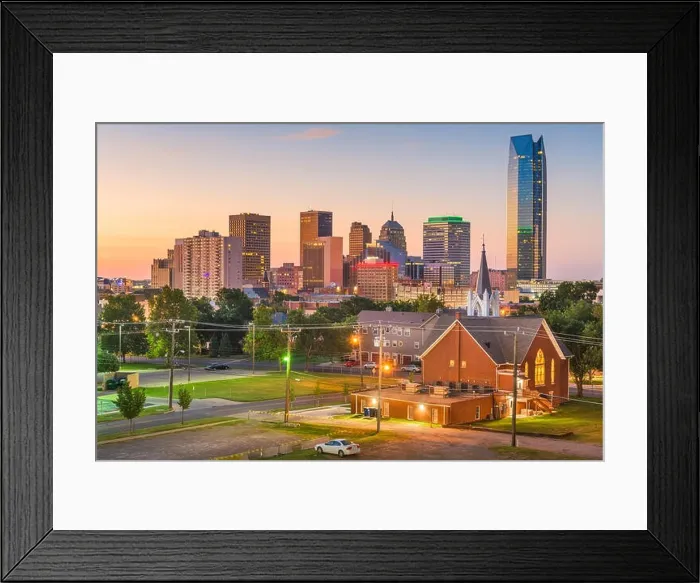 Framed Print : Oklahoma City, Oklahoma, USA downtown skyline at twilight