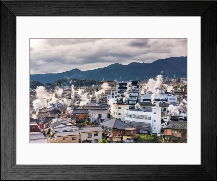 Framed Print : Beppu, Japan cityscape with hot spring bath houses Framed Print : Beppu, Japan cityscape with hot spring bath houses