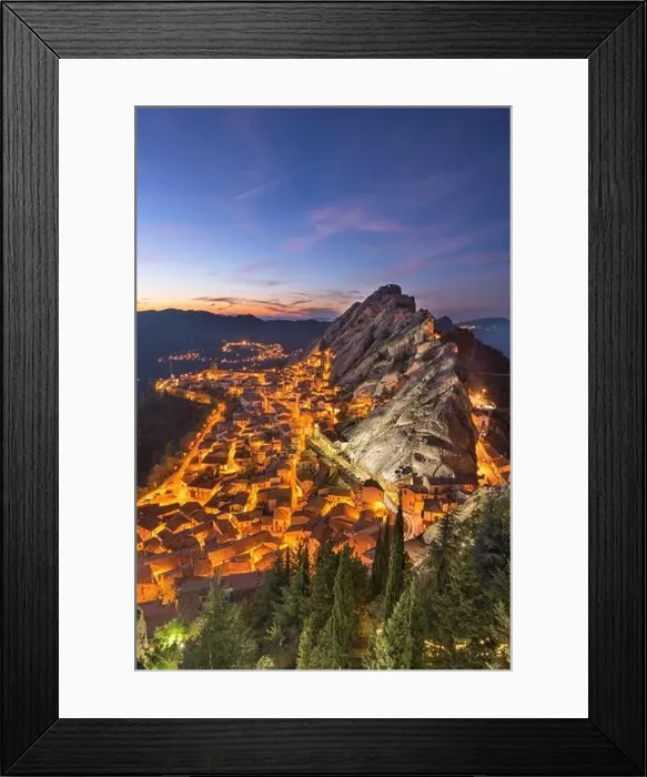 Framed Print : Pietrapertosa, Italy at dusk Framed Print : Pietrapertosa, Italy at dusk