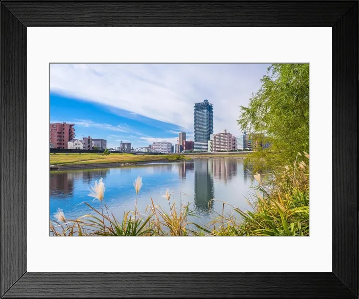 Framed Print : Kumamoto, Japan downtown cityscape on the Shirakawa River in the afternoon Framed Print : Kumamoto, Japan downtown cityscape on the Shirakawa River in the afternoon