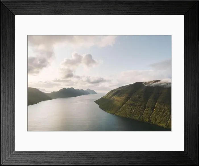 Framed Print : Picturesque sunset view from Klakkur peak near Klaksvik city on Kalsoy island, Faroe Islands, Denmark. Landscape photography Framed Print : Picturesque sunset view from Klakkur peak near Klaksvik city on Kalsoy island, Faroe Islands, Denmark. Landscape photography