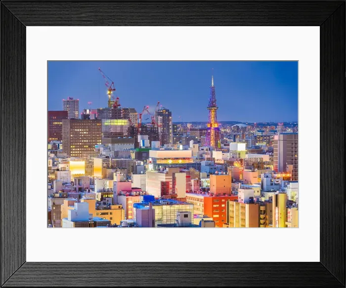 Framed Print : Sapporo, Japan downtown cityscape at dusk Framed Print : Sapporo, Japan downtown cityscape at dusk