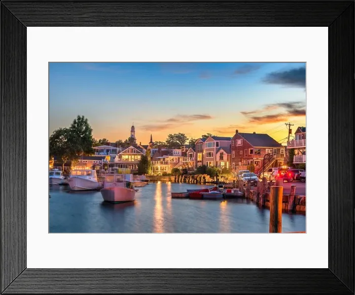 Framed Print : Rockport, Massachusetts, USA downtown and harbor view at dusk