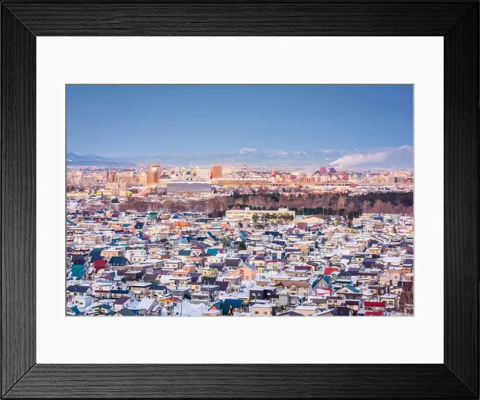 Framed Print : Asahikawa, Japan twilight winter cityscape in Hokkaido Framed Print : Asahikawa, Japan twilight winter cityscape in Hokkaido