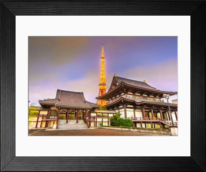 Framed Print : Tokyo, Japan tower and temple at dusk in autumn Framed Print : Tokyo, Japan tower and temple at dusk in autumn