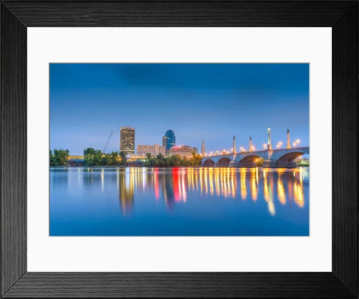 Framed Print : Springfield, Massachusetts, USA downtown skyline at dusk Framed Print : Springfield, Massachusetts, USA downtown skyline at dusk
