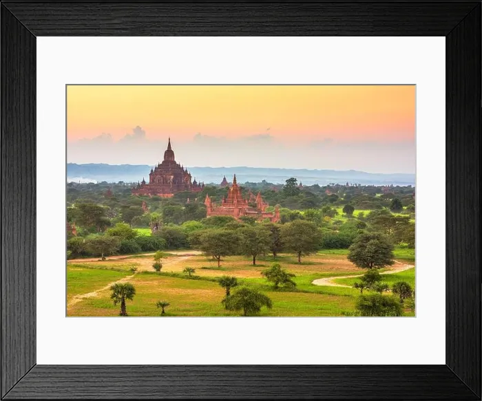 Framed Print : Bagan, Myanmar temples in the Archaeological Zone at dusk Framed Print : Bagan, Myanmar temples in the Archaeological Zone at dusk