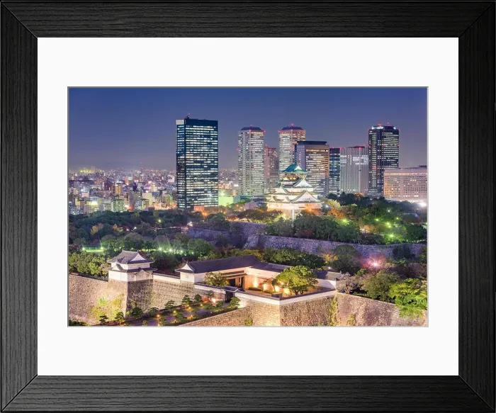 Framed Print : Osaka, Japan skyline at Osaka Castle Park at night Framed Print : Osaka, Japan skyline at Osaka Castle Park at night