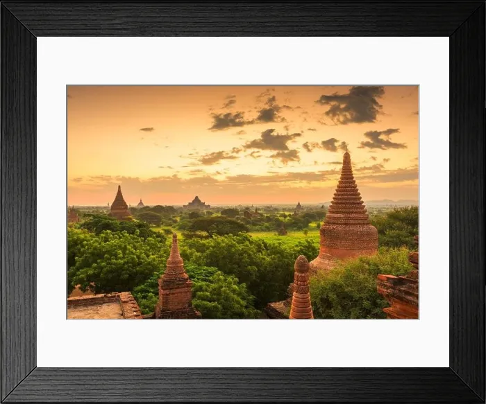 Framed Print : Bagan, Myanmar temples in the Archaeological Zone at dusk Framed Print : Bagan, Myanmar temples in the Archaeological Zone at dusk