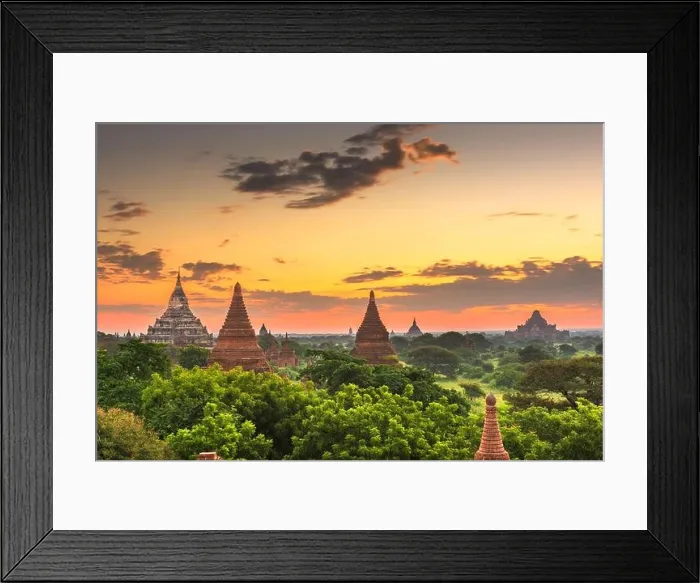 Framed Print : Bagan, Myanmar temples in the Archaeological Zone at dusk Framed Print : Bagan, Myanmar temples in the Archaeological Zone at dusk