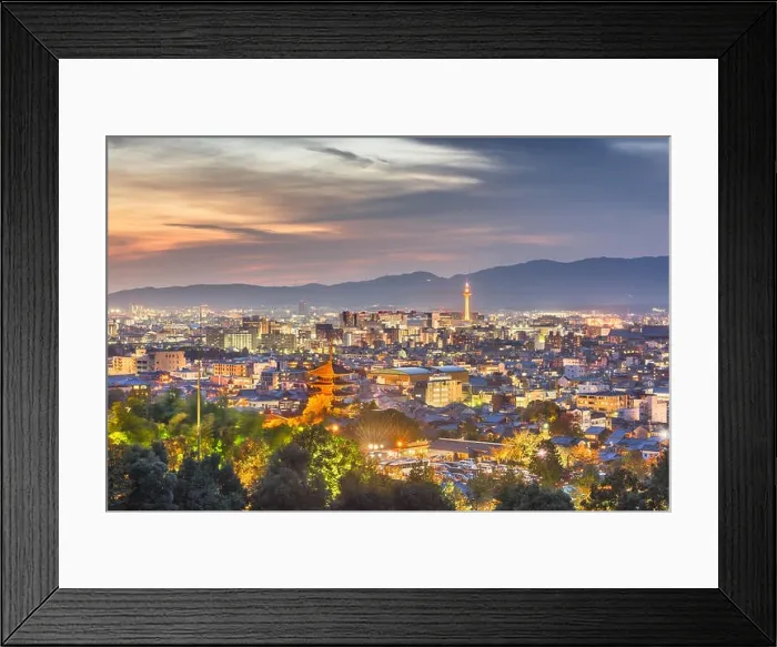 Framed Print : Kyoto, Japan city skyline at dusk