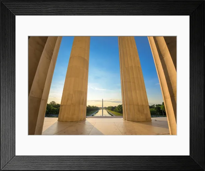 Framed Print : Washington DC at the Reflecting Pool and Washington Monument viewed from Lincoln Memorial Framed Print : Washington DC at the Reflecting Pool and Washington Monument viewed from Lincoln Memorial