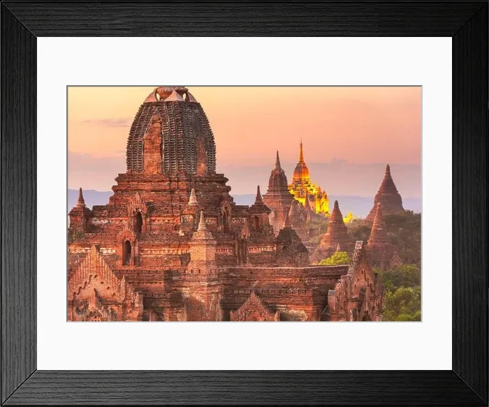 Framed Print : Bagan, Myanmar temples in the Archaeological Zone at dusk Framed Print : Bagan, Myanmar temples in the Archaeological Zone at dusk