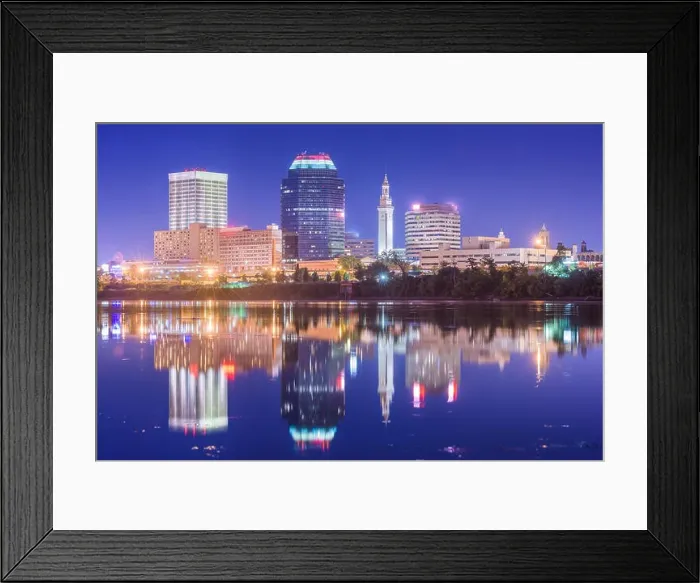 Framed Print : Springfield, Massachusetts, USA downtown skyline at dusk Framed Print : Springfield, Massachusetts, USA downtown skyline at dusk