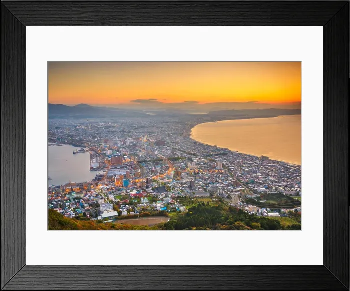 Framed Print : Hakodate, Hokkaido, Japan city skyline from Mt. Hakodate at dawn Framed Print : Hakodate, Hokkaido, Japan city skyline from Mt. Hakodate at dawn