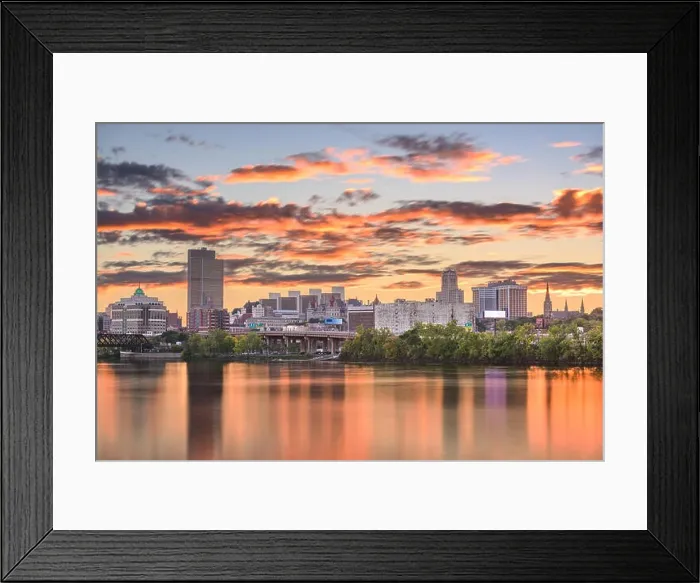 Framed Print : Albany, New York, USA skyline on the Hudson River at sunset Framed Print : Albany, New York, USA skyline on the Hudson River at sunset