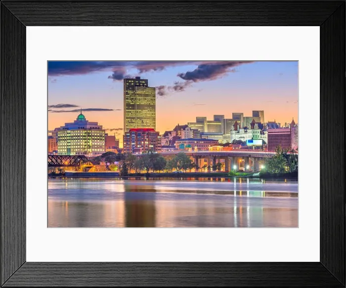Framed Print : Albany, New York, USA skyline on the Hudson River at sunset Framed Print : Albany, New York, USA skyline on the Hudson River at sunset