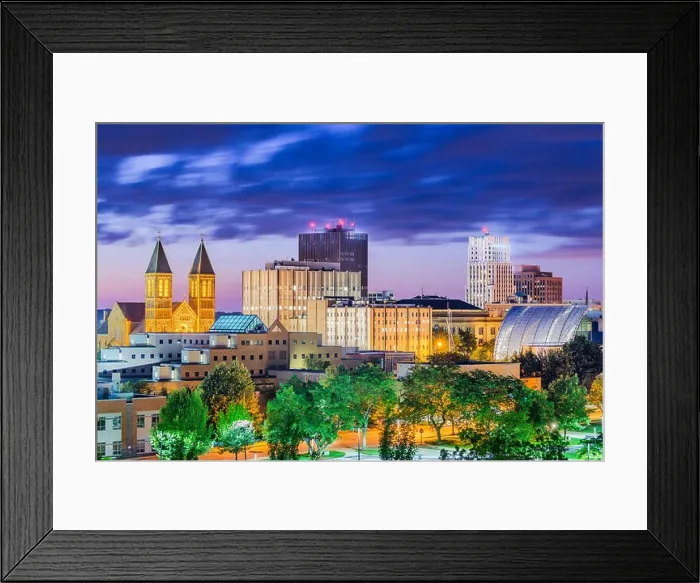 Framed Print : Akron, Ohio, USA downtown skyline at dusk Framed Print : Akron, Ohio, USA downtown skyline at dusk