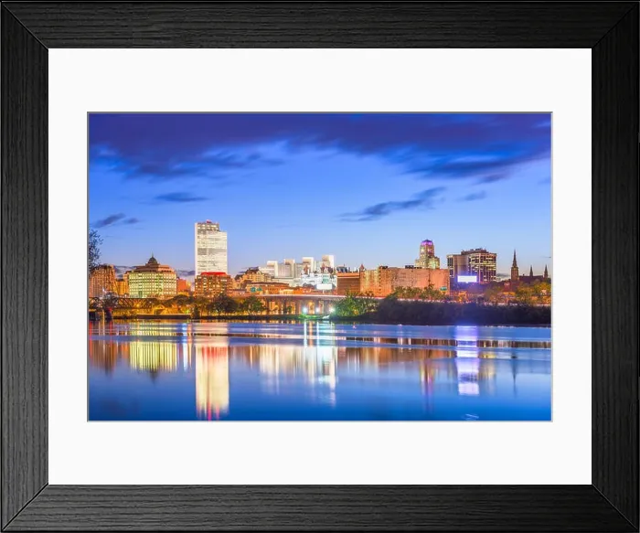 Framed Print : Albany, New York, USA skyline on the Hudson River at sunset Framed Print : Albany, New York, USA skyline on the Hudson River at sunset