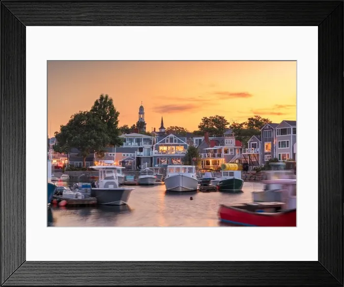 Framed Print : Rockport, Massachusetts, USA downtown and harbor view at dusk Framed Print : Rockport, Massachusetts, USA downtown and harbor view at dusk