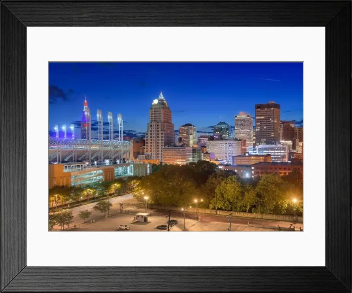 Framed Print : Cleveland, Ohio, USA downtown city skyline in evening Framed Print : Cleveland, Ohio, USA downtown city skyline in evening