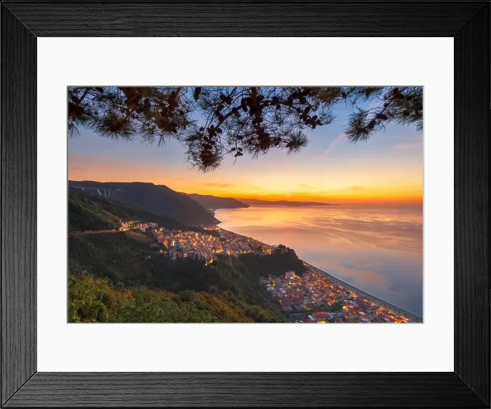 Framed Print : Bagnara Calabra, Italy cityscape overlooking the Tyrrhenian Sea