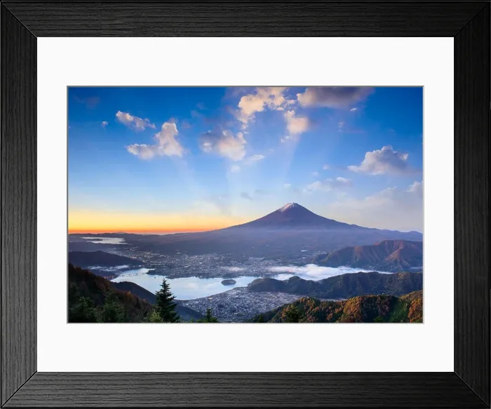 Framed Print : Mt. Fuji, Japan over lake Kawaguchi on an autumn morning Framed Print : Mt. Fuji, Japan over lake Kawaguchi on an autumn morning