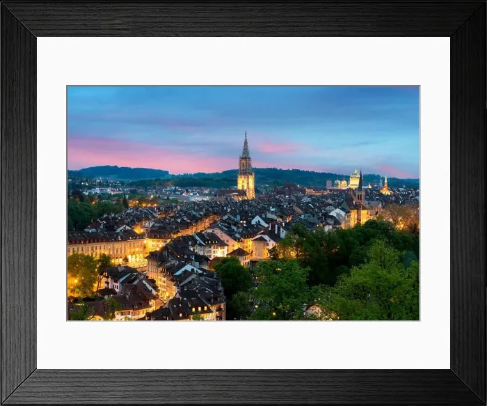 Framed Print : City of Bern skyline with a dramatic sky in Bern, Switzerland Framed Print : City of Bern skyline with a dramatic sky in Bern, Switzerland