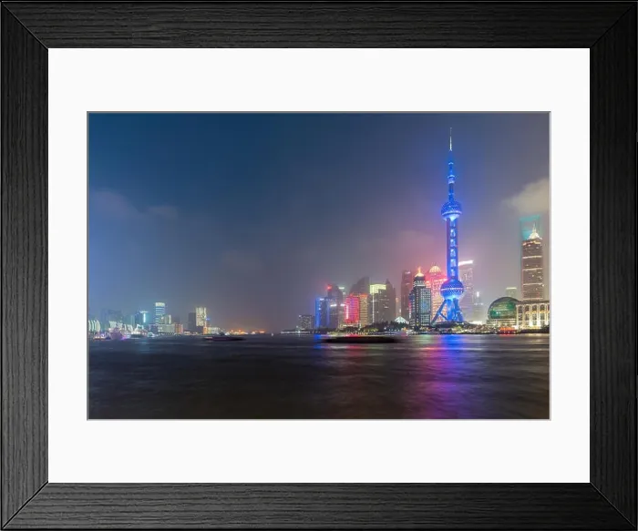 Framed Print : Shanghai urban skyline at night in Shanghai, China Framed Print : Shanghai urban skyline at night in Shanghai, China