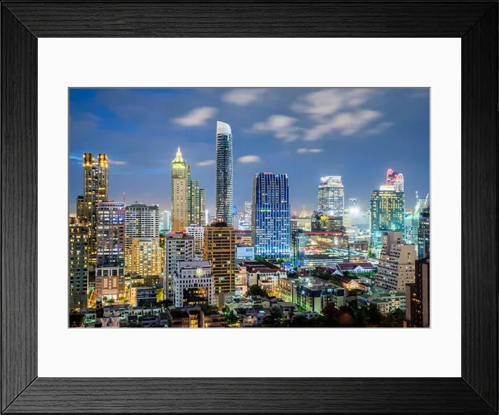 Framed Print : Bangkok city skyline and skyscraper at night in Bangkok, Thailand Framed Print : Bangkok city skyline and skyscraper at night in Bangkok, Thailand