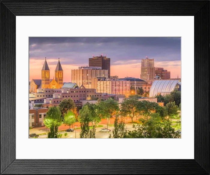 Framed Print : Akron, Ohio, USA downtown skyline at dusk Framed Print : Akron, Ohio, USA downtown skyline at dusk