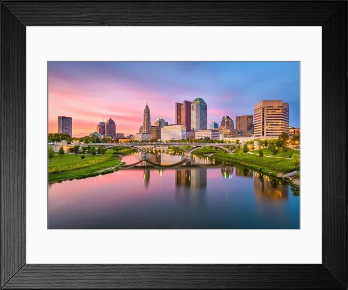 Framed Print : Columbus, Ohio, USA skyline on the river at dusk Framed Print : Columbus, Ohio, USA skyline on the river at dusk