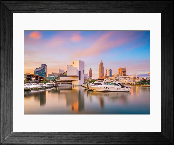 Framed Print : Cleveland, Ohio, USA downtown city skyline and harbor at twilight Framed Print : Cleveland, Ohio, USA downtown city skyline and harbor at twilight