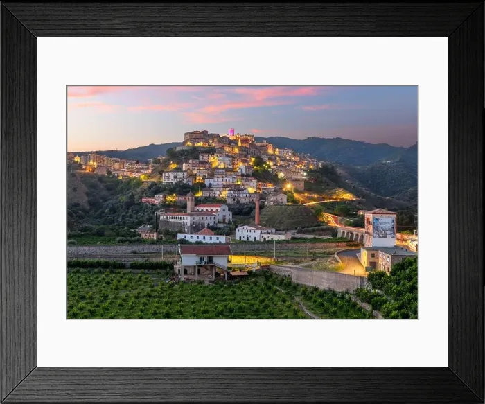 Framed Print : Corigliano Calabro, Italy hilltop townscape at twilight
