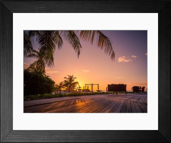 Framed Print : Beautiful poolside and sunset sky. Luxurious tropical beach landscape, deck chairs and loungers and water reflection Framed Print : Beautiful poolside and sunset sky. Luxurious tropical beach landscape, deck chairs and loungers and water reflection